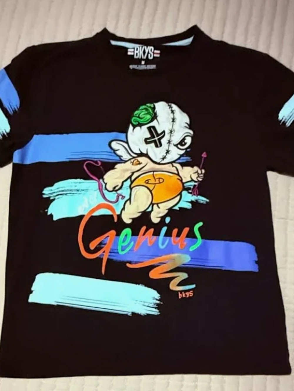 BKYS Men's 'Genius' Graphic Short Sleeve Tee - Black with Multicolor Print